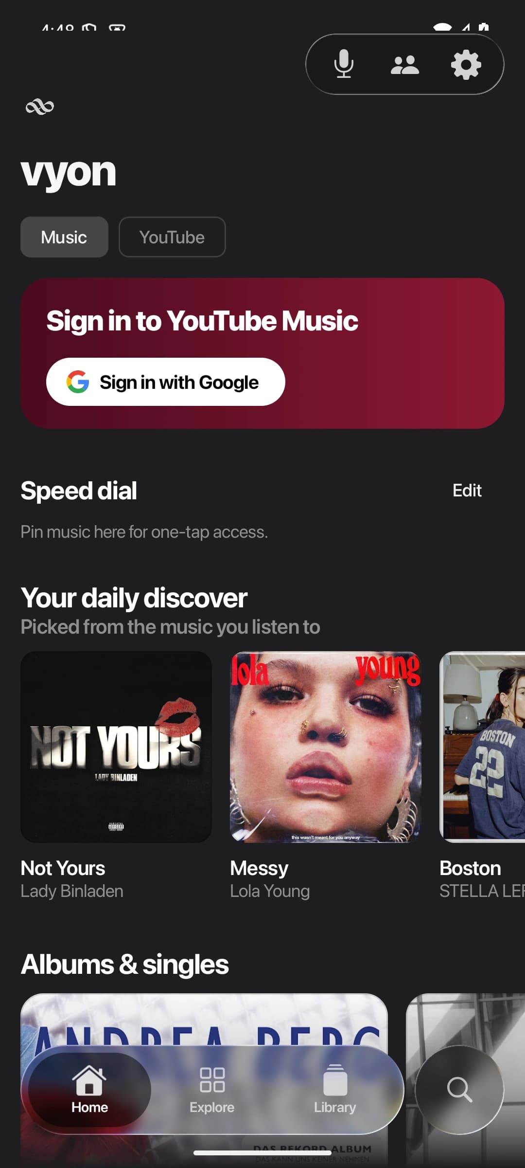 Vyon music player running on Android